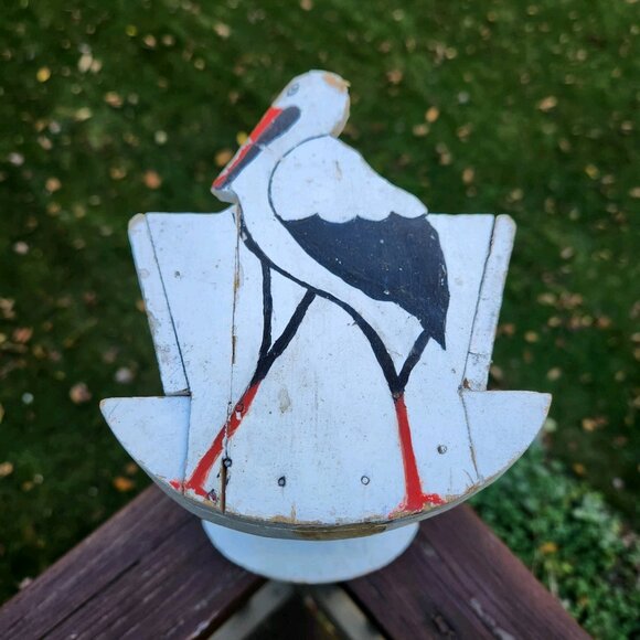 STORK Small Baby Doll Wooden CRADLE Folk Art Primitive SCHWARZ TOY Hand Painted - Picture 9 of 10